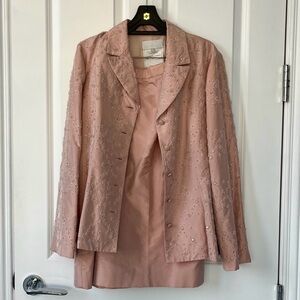 Badgley Mischka Blush Pink Silk Embroidered Jacket and Dress two piece set